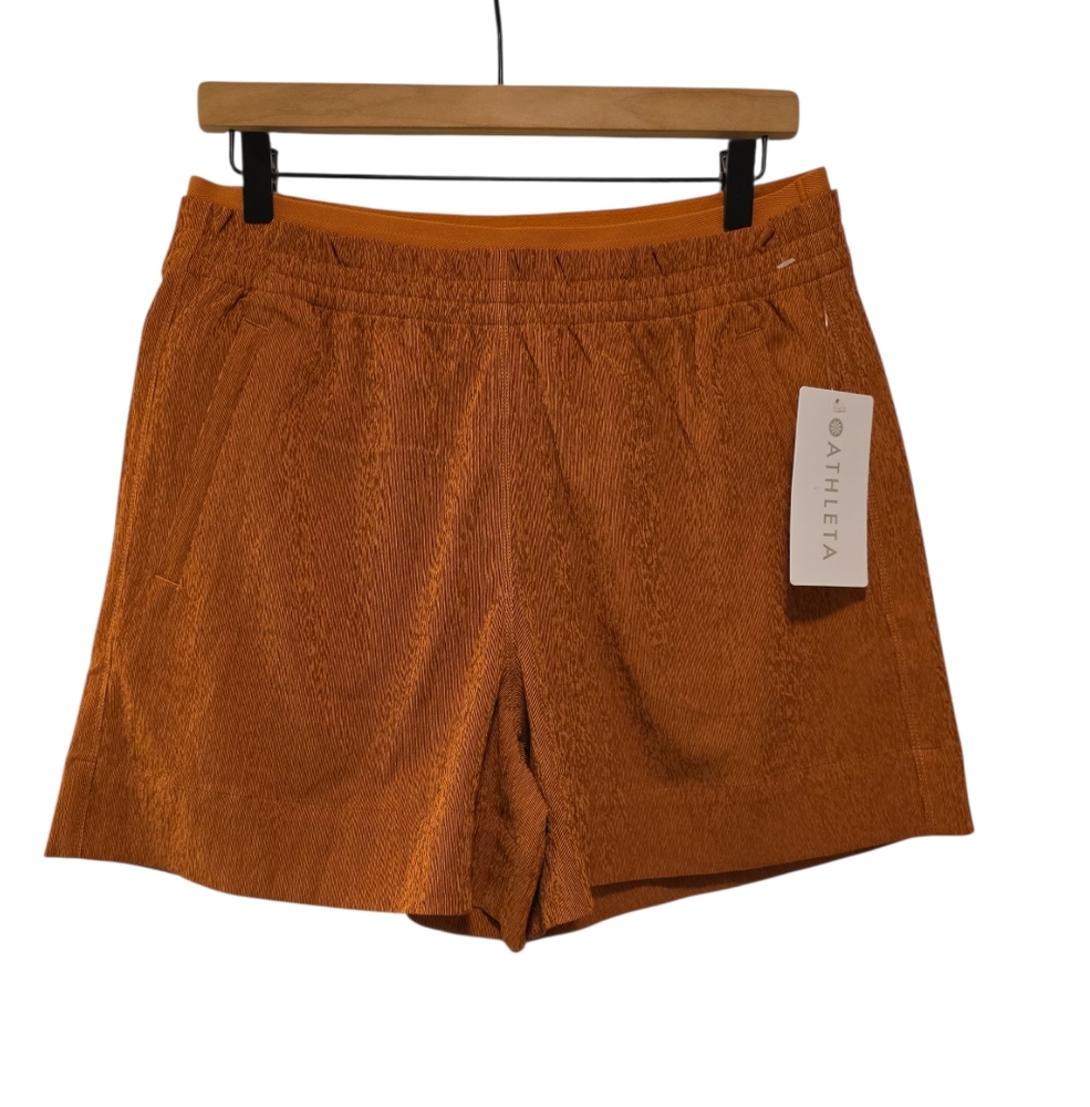 Athleta, NWT, Echo Short, Dark Orange W/ Black, Stretchy Waist, Women's Sz 10, L